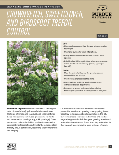 First page of Crownvetch, Sweetclover and Birdsfoot Trefoil Control publication