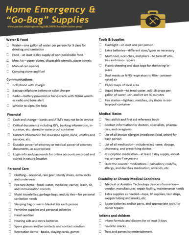Screenshot of Home Emergency & "Go-Bag" Supplies