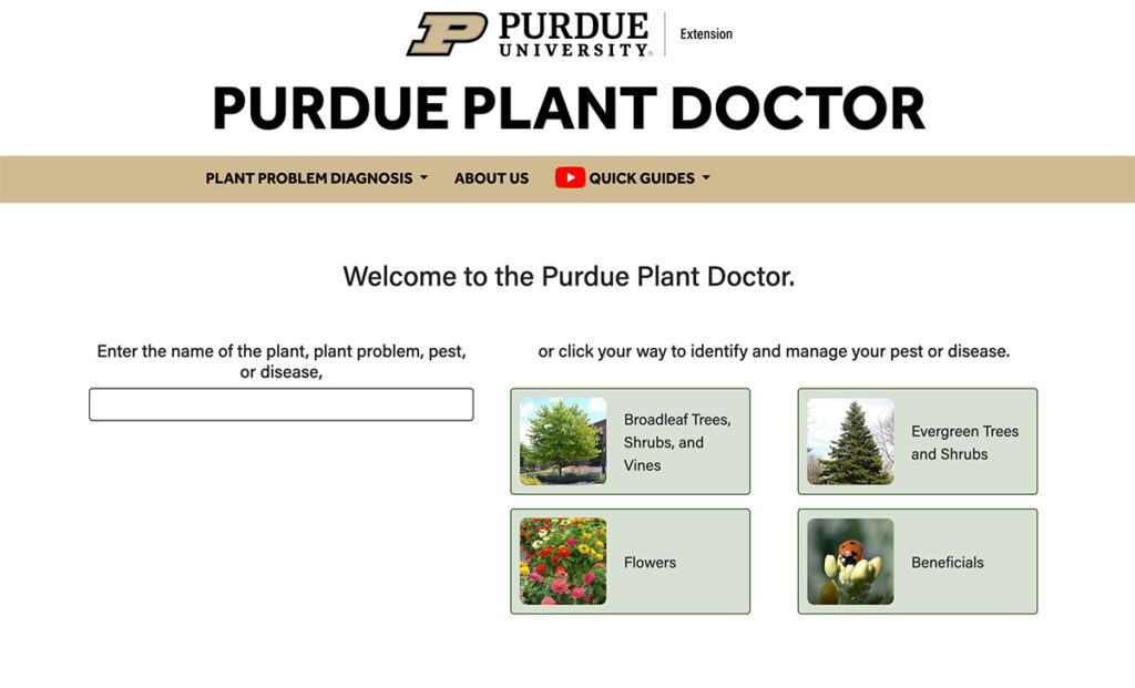 Screen capture of the Purdue Plant Doctor website.